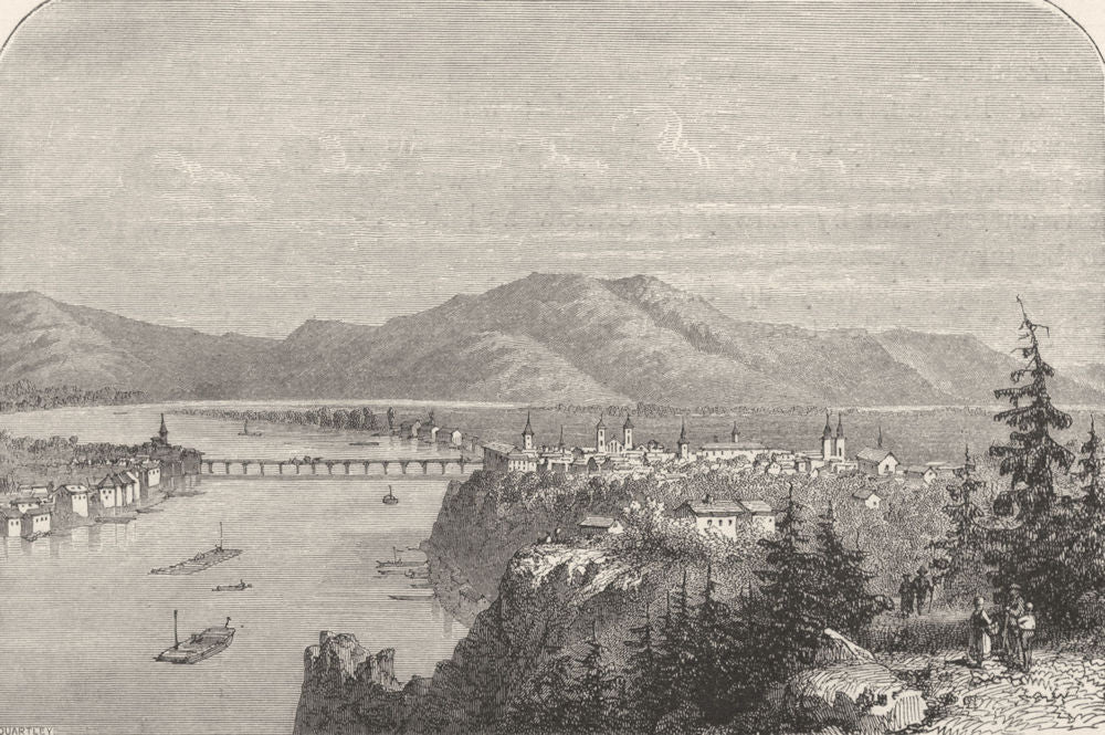 AUSTRIA. Linz. on the Danube c1893 old antique vintage print picture